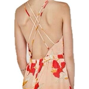 FRNCH Paris Midi Dress Floral Pink with Back buttons + Cross Straps Size Large